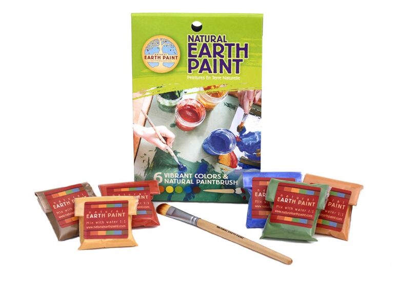 Natural Earth Paint kit with paint packets, brush, and box