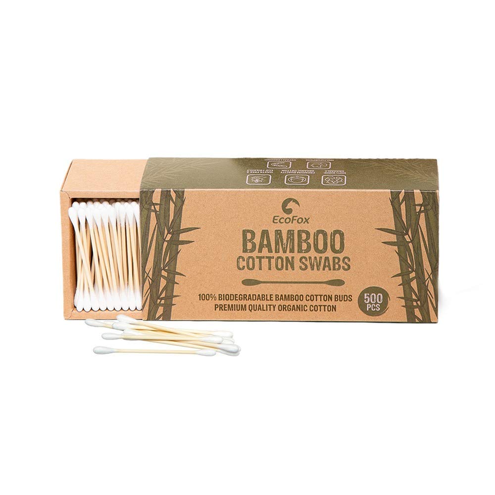 Box of EcoFox bamboo cotton swabs with 500 pieces