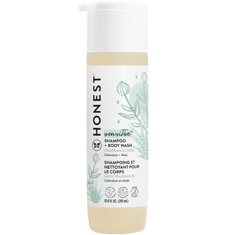 Honest sensitive shampoo and body wash bottle, fragrance-free, calendula and aloe