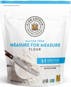 King Arthur Gluten Free Measure for Measure flour bag with flour and spatula