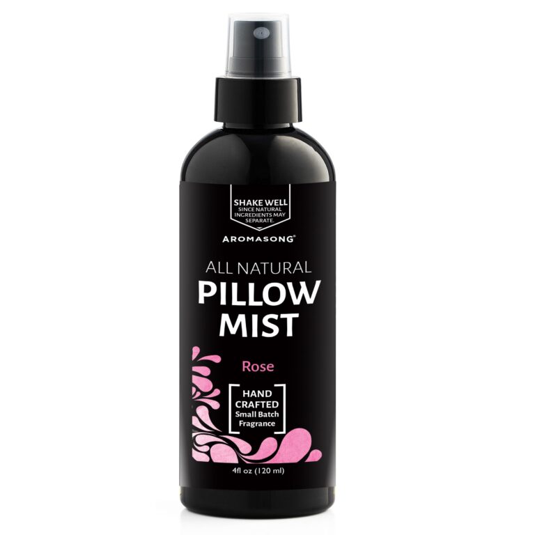 Black bottle of Aromasong All Natural Pillow Mist, Rose scent