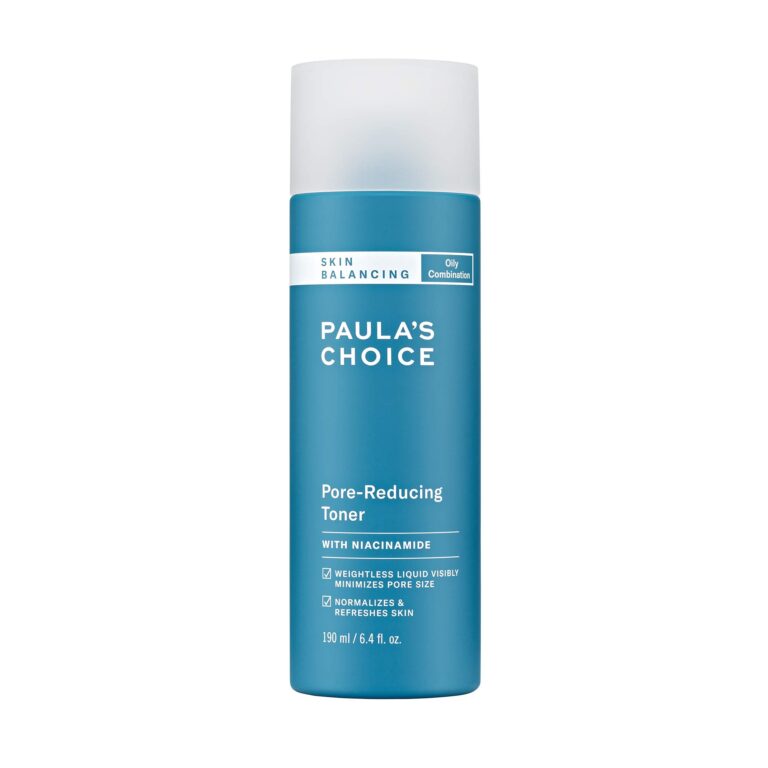 Paula's Choice Pore-Reducing Toner bottle, blue and white, for oily/combination skin