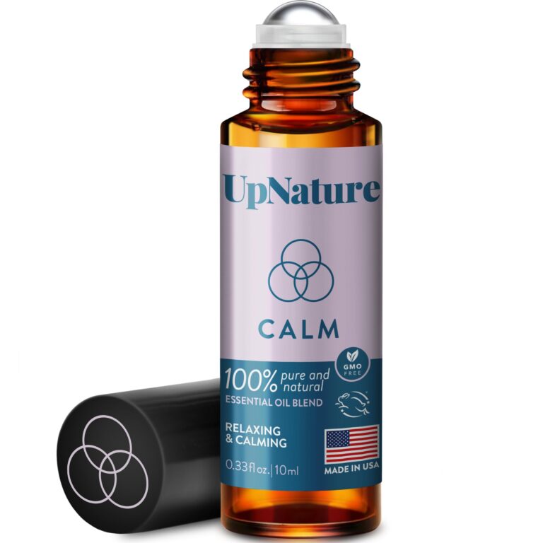 UpNature Calm essential oil roller bottle with cap, relaxing and calming blend