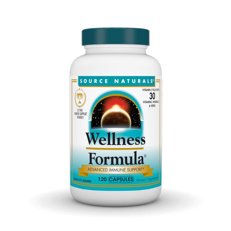 Bottle of Source Naturals Wellness Formula capsules for advanced immune support
