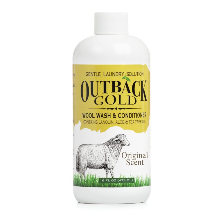 Outback Gold wool wash and conditioner bottle with sheep illustration