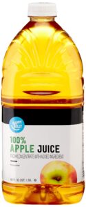 Bottle of Happy Belly 100% apple juice with apple image on label