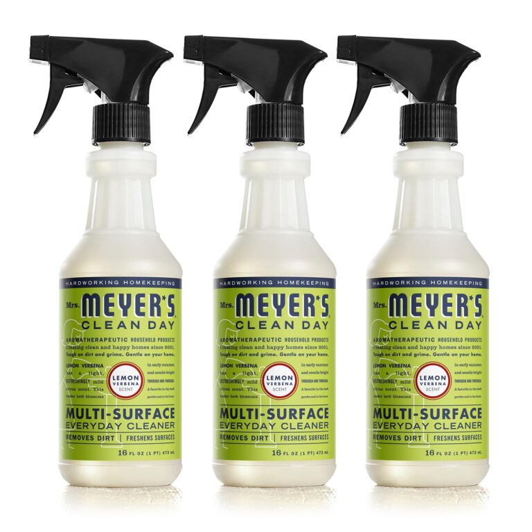 Three bottles of Mrs. Meyer's Clean Day multi-surface cleaner, lemon verbena scent