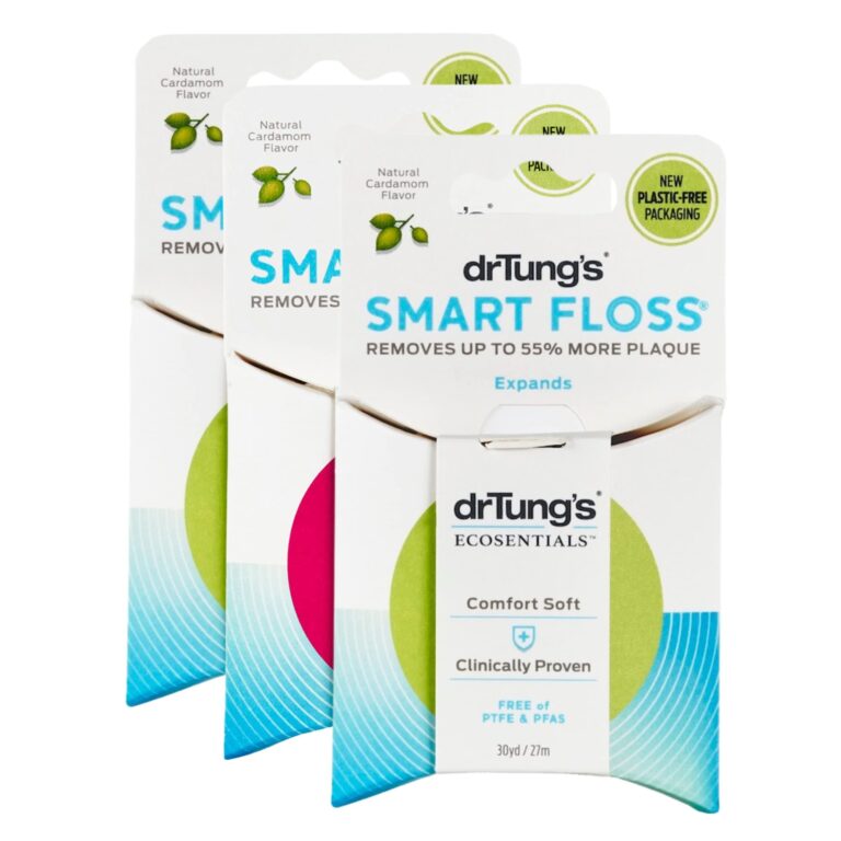 Three packages of Dr. Tung's Smart Floss, natural cardamom flavor, plastic-free packaging
