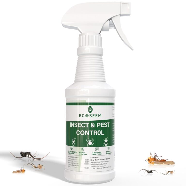 Insect and pest control spray bottle with spiders and insects around it