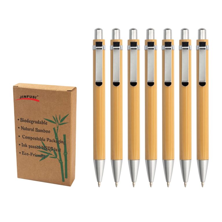 Bamboo pens and box with eco-friendly labels