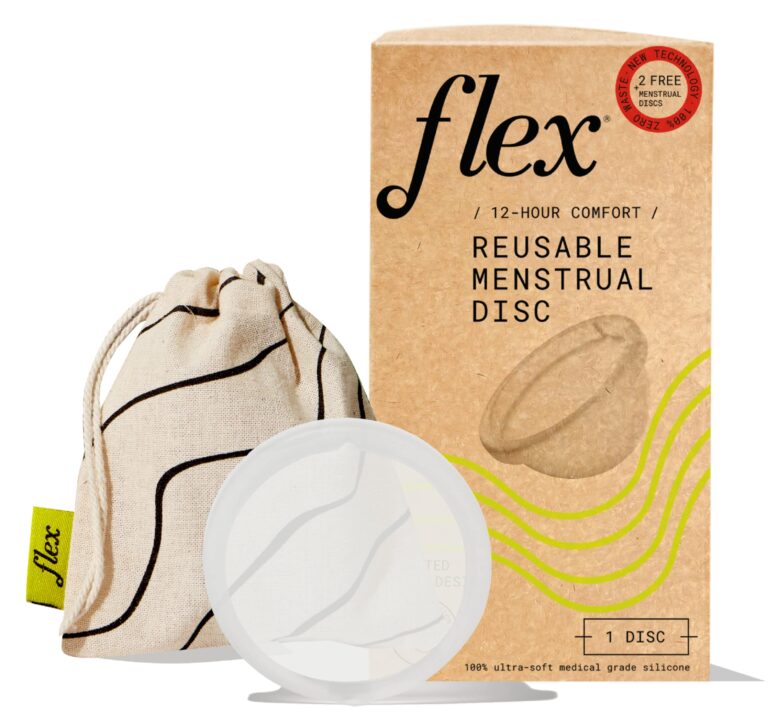Flex reusable menstrual disc, box, and storage bag