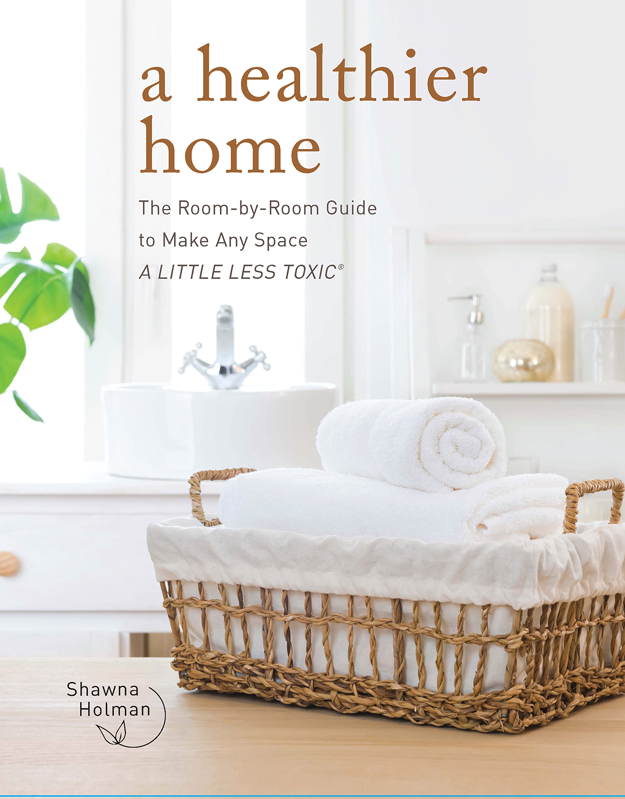 Book cover with a bathroom scene and a basket of white towels