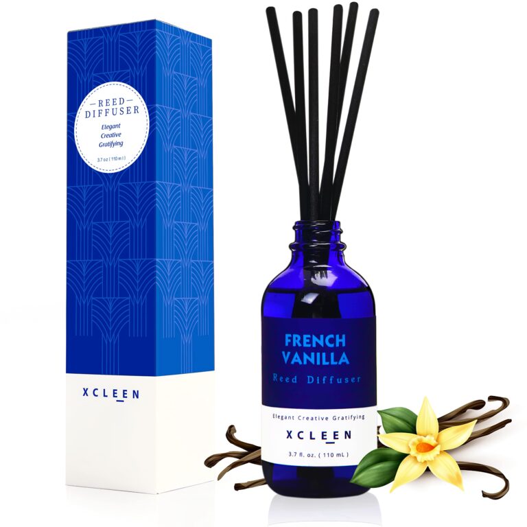 French Vanilla reed diffuser with box, vanilla flower, and beans
