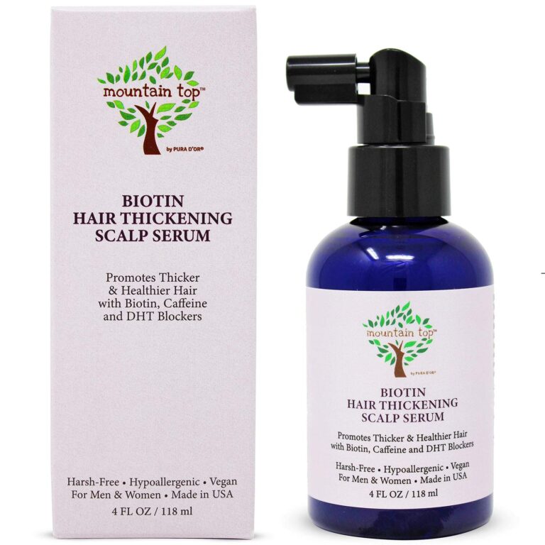 Mountain Top Biotin Hair Thickening Scalp Serum bottle and box on white background