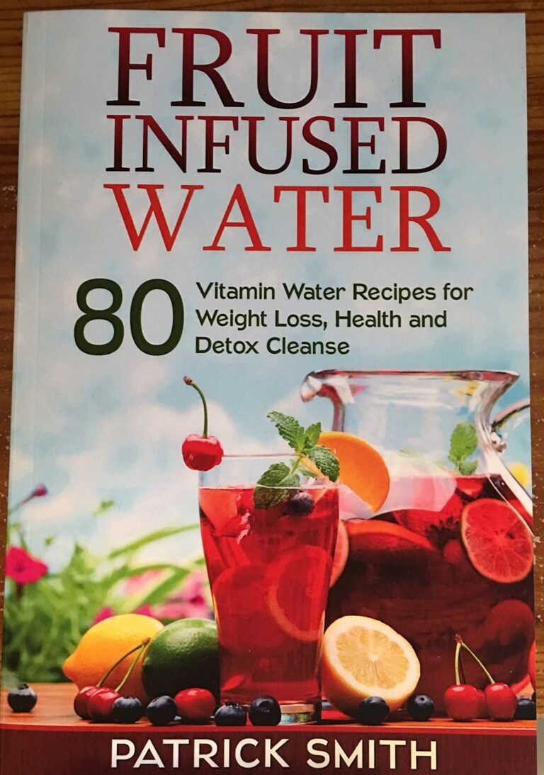 Book cover: "Fruit Infused Water" with fruit, glass, and pitcher of water