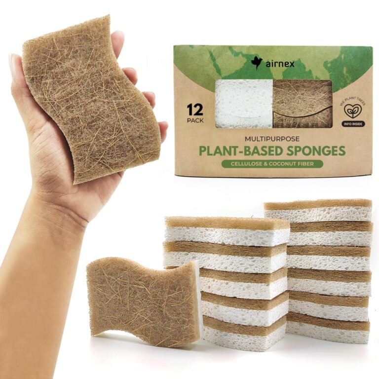 Plant-based sponges made of cellulose and coconut fiber, with a 12-pack box
