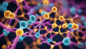 Abstract image of molecular structure with colorful spheres and bonds